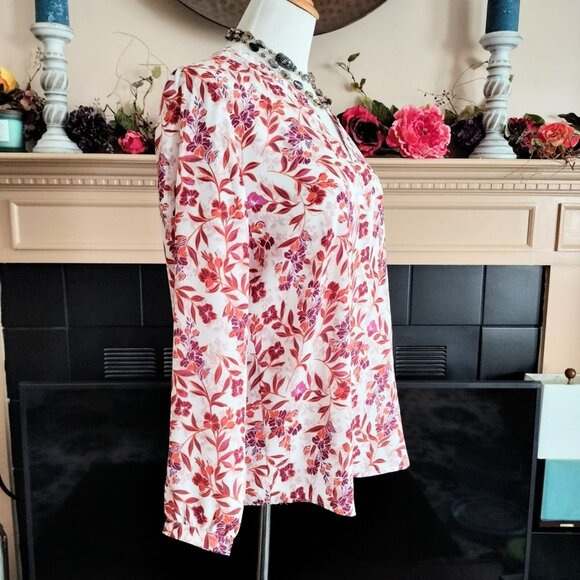Adrianna Papell Floral Blouse Top M Multicolor V-Neck Long Sleeve Slipover - Picture 2 of 8